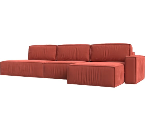 Угловой диван Лига диванов Прага модерн лонг правый угол полностью микровельвет коралловый 116595 1