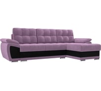 Угловой диван Лига диванов Нэстор правый основа микровельвет сиреневый, вставка микровельвет черный 109793