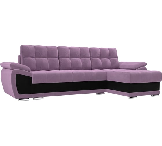 Угловой диван Лига диванов Нэстор правый основа микровельвет сиреневый, вставка микровельвет черный 109793 1