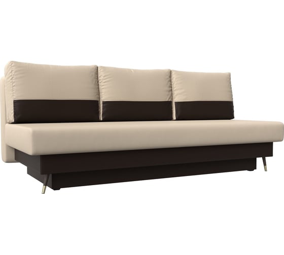 Прямой диван Лига диванов Самана основа экокожа бежевая, царга экокожа коричневая, подушки экокожа бежевая, вставка экокожа коричневая 118036 1