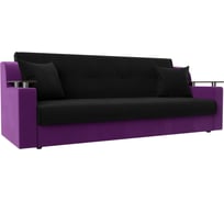 Прямой диван Лига диванов книжка Сенатор основа микровельвет черный, компаньон микровельвет фиолетовый 110124
