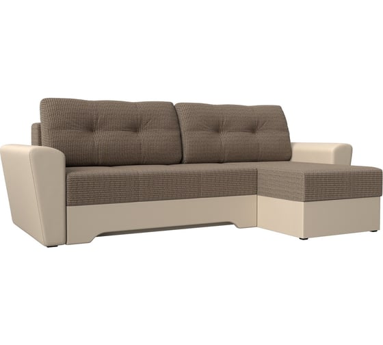 Угловой диван Лига диванов Амстердам правый основа рогожка корфу 03, компаньон экокожа бежевая 117827 1