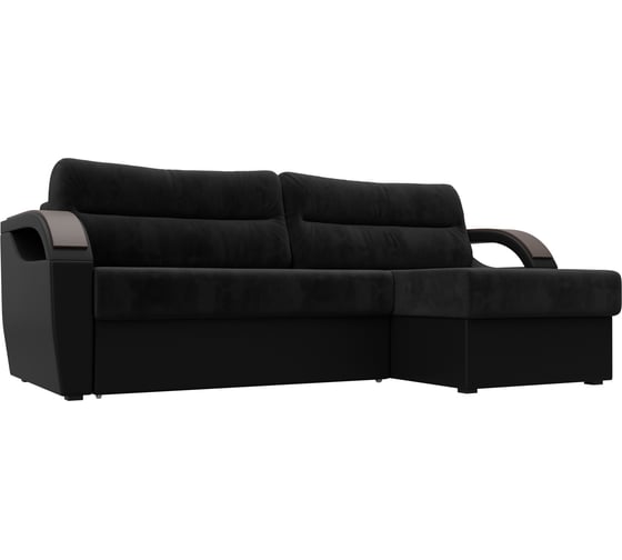 Угловой диван Лига диванов Форсайт правый основа велюр черный, компаньон экокожа черная 111578 1