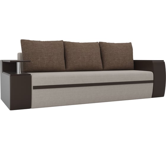Прямой диван Лига диванов Ричмонд основа рогожка бежевая, компаньон экокожа коричневая, подушки рогожка коричневая 114987 1