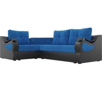 Угловой диван Лига диванов Митчелл левый основа велюр голубой, компаньон экокожа черная 107544L