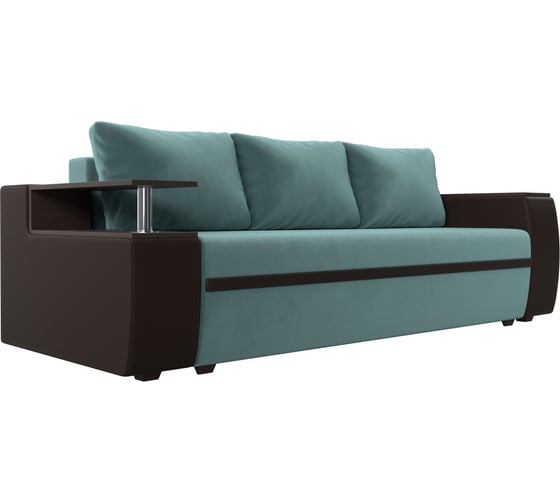 Прямой диван Лига диванов Ричмонд основа Велюр Бирюзовый, компаньон экокожа коричневая, подушки велюр бирюзовый 114972 1