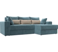 Угловой диван Лига диванов Майами правый основа велюр бирюзовый, подушки велюр БИР/беж/бир 114913