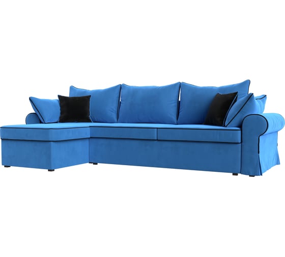 Угловой диван Лига диванов Элис левый полностью велюр голубой, кант велюр черный, подушки велюр ГОЛ/кол/черн 31479L 1