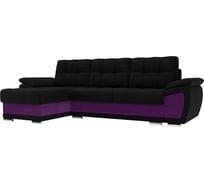 Угловой диван Лига диванов Нэстор левый угол основа микровельвет черный, вставка микровельвет фиолетовый 109792L