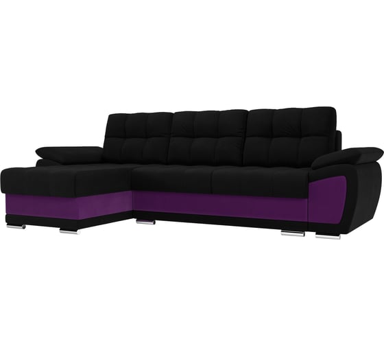 Угловой диван Лига диванов Нэстор левый угол основа микровельвет черный, вставка микровельвет фиолетовый 109792L 1