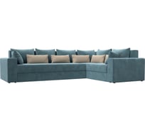 Угловой диван Лига диванов Майами Long правый полностью велюр бирюзовый, подушки велюр БИР/беж/бир 114883