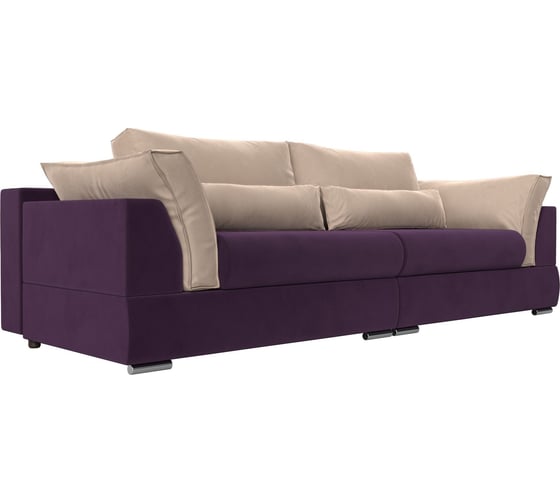 Прямой диван Лига диванов Пекин полностью велюр фиолетовый, подушки велюр бежевый 116092 1