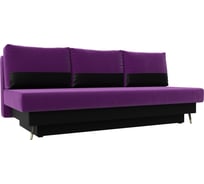 Прямой диван Лига диванов Самана основа микровельвет фиолетовый, царга экокожа черная, подушки микровельвет фиолетовый, вставка экокожа черная 118027