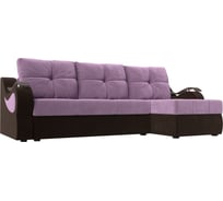 Угловой диван Лига диванов Меркурий правый основа микровельвет сиреневый, компаньон микровельвет коричневый 111350