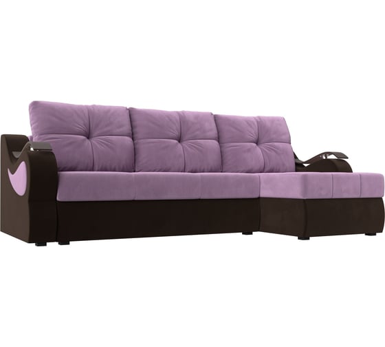 Угловой диван Лига диванов Меркурий правый основа микровельвет сиреневый, компаньон микровельвет коричневый 111350 1