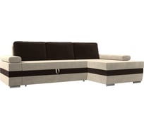 Угловой диван Лига диванов Канкун правый угол основа микровельвет бежевый, вставка микровельвет коричневый, подушки микровельвет коричневый 118209