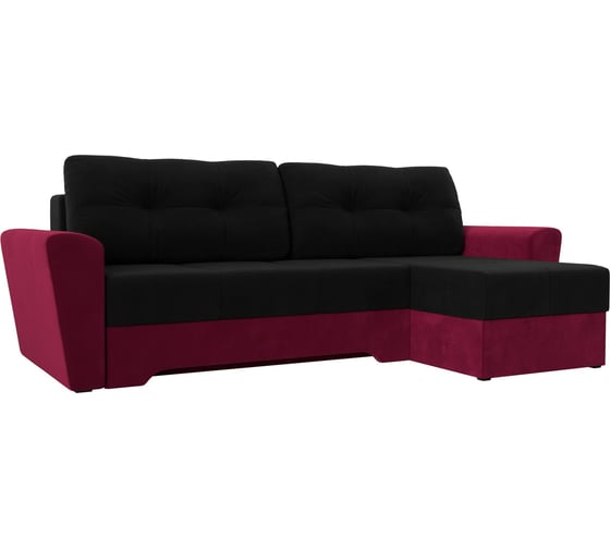 Угловой диван Лига диванов Амстердам правый основа микровельвет черный, компаньон микровельвет бордовый 117822 1