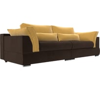 Прямой диван Лига диванов Пекин полностью микровельвет коричневый, подушки микровельвет желтый 116100