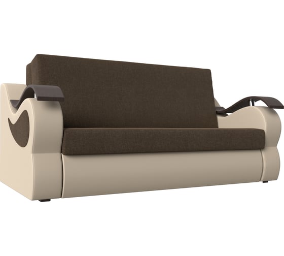 Прямой диван Лига диванов Меркурий 140 основа рогожка коричневая, компаньон экокожа бежевая 106368 1