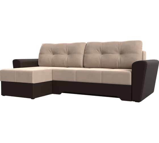 Угловой диван Лига диванов Амстердам левый основа велюр бежевый, компаньон экокожа коричневая 117794L 1