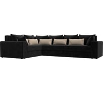 Угловой диван Лига диванов Майами Long левый полностью велюр черный, подушки велюр ЧЕРН/беж/черн 114886L