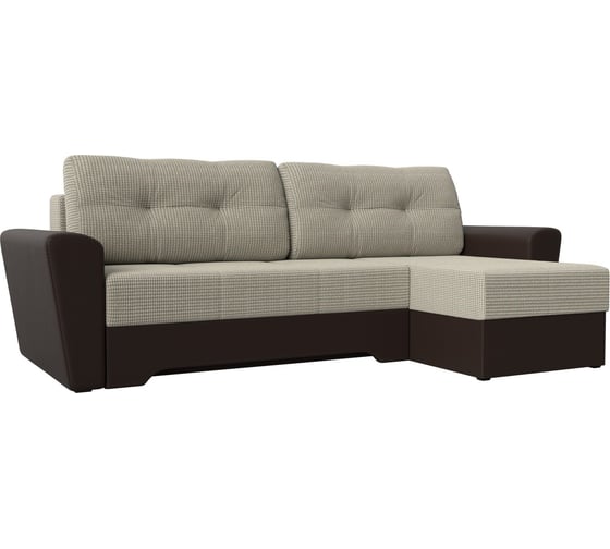 Угловой диван Лига диванов Амстердам правый основа рогожка корфу 02, компаньон экокожа коричневая 117825 1