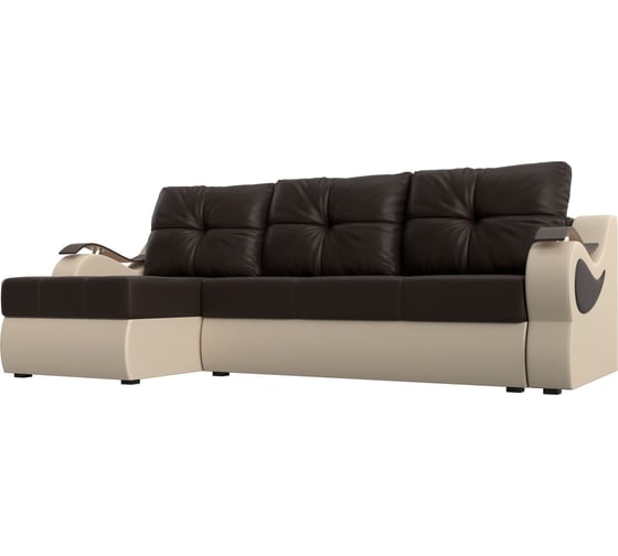 Угловой диван Лига диванов Меркурий левый основа экокожа коричневая, компаньон экокожа бежевая 100376L 1