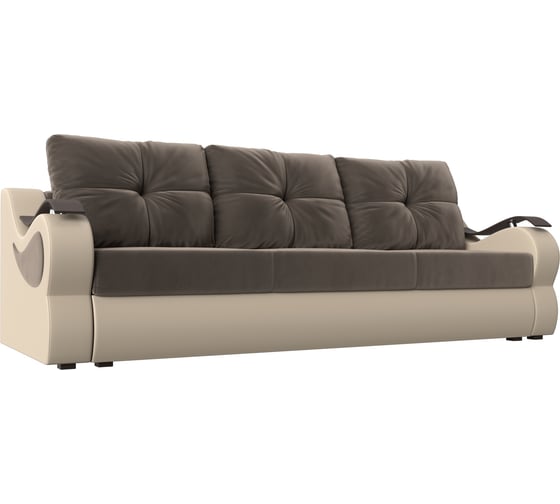 Прямой диван Лига диванов Меркурий еврокнижка основа велюр коричневый, компаньон экокожа бежевая 111362 1