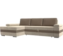 Угловой диван Лига диванов Канкун левый угол основа микровельвет бежевый, вставка рогожка корфу 03, подушки рогожка корфу 03 118226L