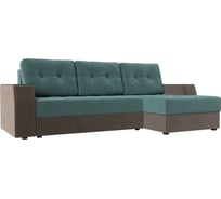 Угловой диван Лига диванов Эмир БС правый основа велюр бирюзовый, компаньон велюр коричневый 110447