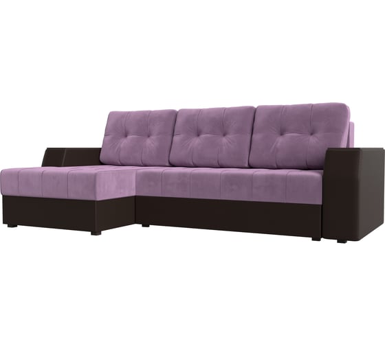 Угловой диван Лига диванов Эмир БС левый основа микровельвет сиреневый, компаньон экокожа коричневая 110428L 1