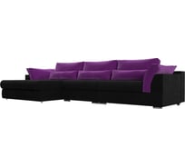 Угловой диван Лига диванов Пекин Long угол левый полностью микровельвет черный, подушки микровельвет фиолетовый 116144L