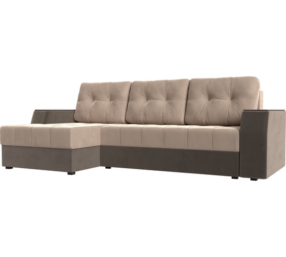 Угловой диван Лига диванов Эмир БС левый основа велюр бежевый, компаньон велюр коричневый 110441L 1