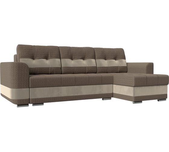 Угловой диван Лига диванов Честер правый основа рогожка Корфу 03, компаньон микровельвет бежевый 110157 1