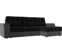 Угловой диван Лига диванов Эмир БС правый основа велюр черный, компаньон велюр серый 110452