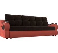 Прямой диван Лига диванов Меркурий еврокнижка основа микровельвет коричневый, компаньон микровельвет коралловый 111357