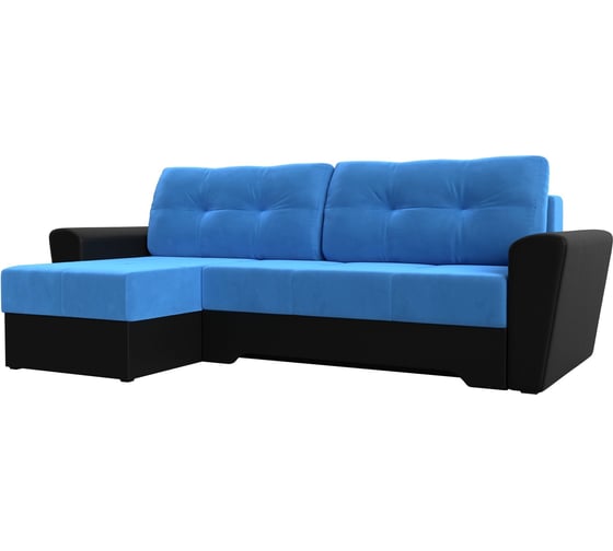 Угловой диван Лига диванов Амстердам левый основа велюр голубой, компаньон экокожа черная 117797L 1
