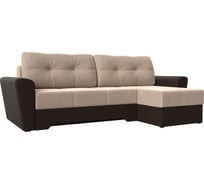 Угловой диван Лига диванов Амстердам правый основа велюр бежевый, компаньон экокожа коричневая 117794