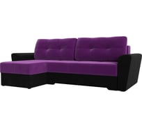Угловой диван Лига диванов Амстердам левый основа микровельвет фиолетовый, компаньон микровельвет черный 28227L