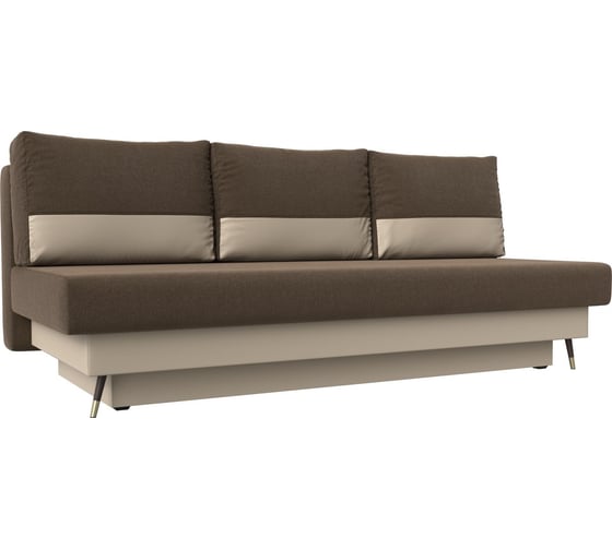 Прямой диван Лига диванов Самана основа рогожка коричневая, царга экокожа бежевая, подушки рогожка коричневая, вставка экокожа бежевая 118031 1