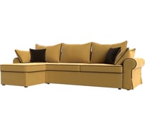 Угловой диван Лига диванов Элис левый полностью микровельвет желтый, кант микровельвет коричневый, подушки микровельвет ЖЕЛ/жел/кор 110269L