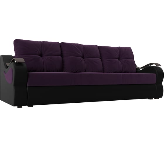 Прямой диван Лига диванов Меркурий еврокнижка основа велюр фиолетовый, компаньон экокожа черная 111361 1