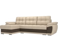 Угловой диван Лига диванов Нэстор левый угол основа экокожа бежевая, вставка рогожка коричневая 100428L