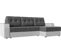 Угловой диван Лига диванов Эмир БС правый основа рогожка серая, компаньон экокожа белая 110406