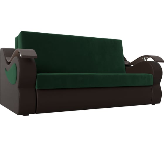 Прямой диван Лига диванов Меркурий 160 основа велюр зеленый, компаньон экокожа коричневая 106402 1