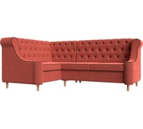 Угловой диван Лига диванов Бронкс угол левый полностью микровельвет коралловый, кант микровельвет коричневый 107299L