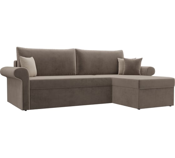 Угловой диван Лига диванов Милфорд угол правый полностью велюр коричневый, кант велюр бежевый, подушки велюр КОР/беж/кор 117521 1