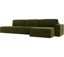 Угловой диван Лига диванов Прага модерн лонг правый угол полностью микровельвет зеленый 116594