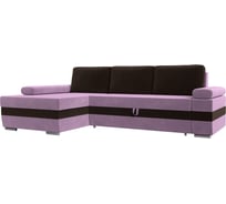 Угловой диван Лига диванов Канкун левый угол основа микровельвет сиреневый, вставка микровельвет коричневый, подушки микровельвет коричневый 118221L