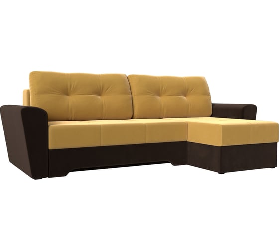Угловой диван Лига диванов Амстердам правый основа микровельвет желтый, компаньон микровельвет коричневый 117810 1